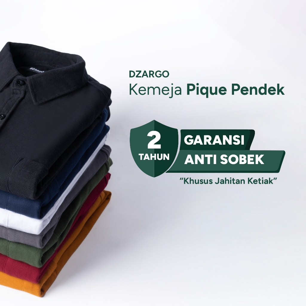 Dzargo Kemeja Polos Pria Lengan Pendek Pique Premium (Hitam, Putih, Army, Navy, Maroon, Dark Mustard