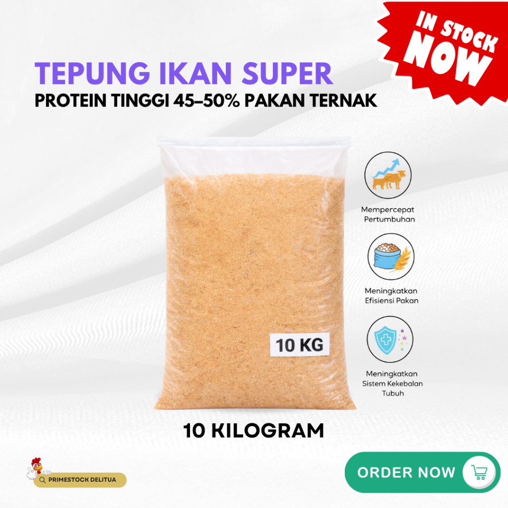 Tepung Ikan Super 10 KG – Protein Tinggi 45–50% Campuran Pakan Ternak Ayam Sapi Kambing Babi Ikan