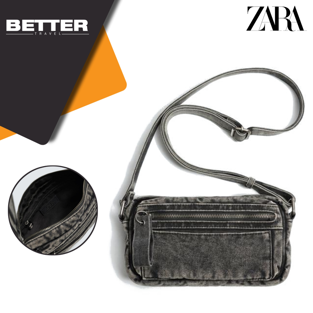 ZARA tas selempang pria crossbody bag shoulder bag kasual pria jeans