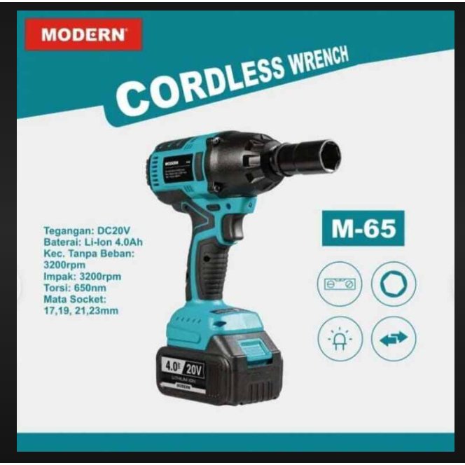 Modern M65 impact wrench 20V Cordless Mesin Buka baut ban Mobil Motor Baterai 20v M 65 bor baterai i