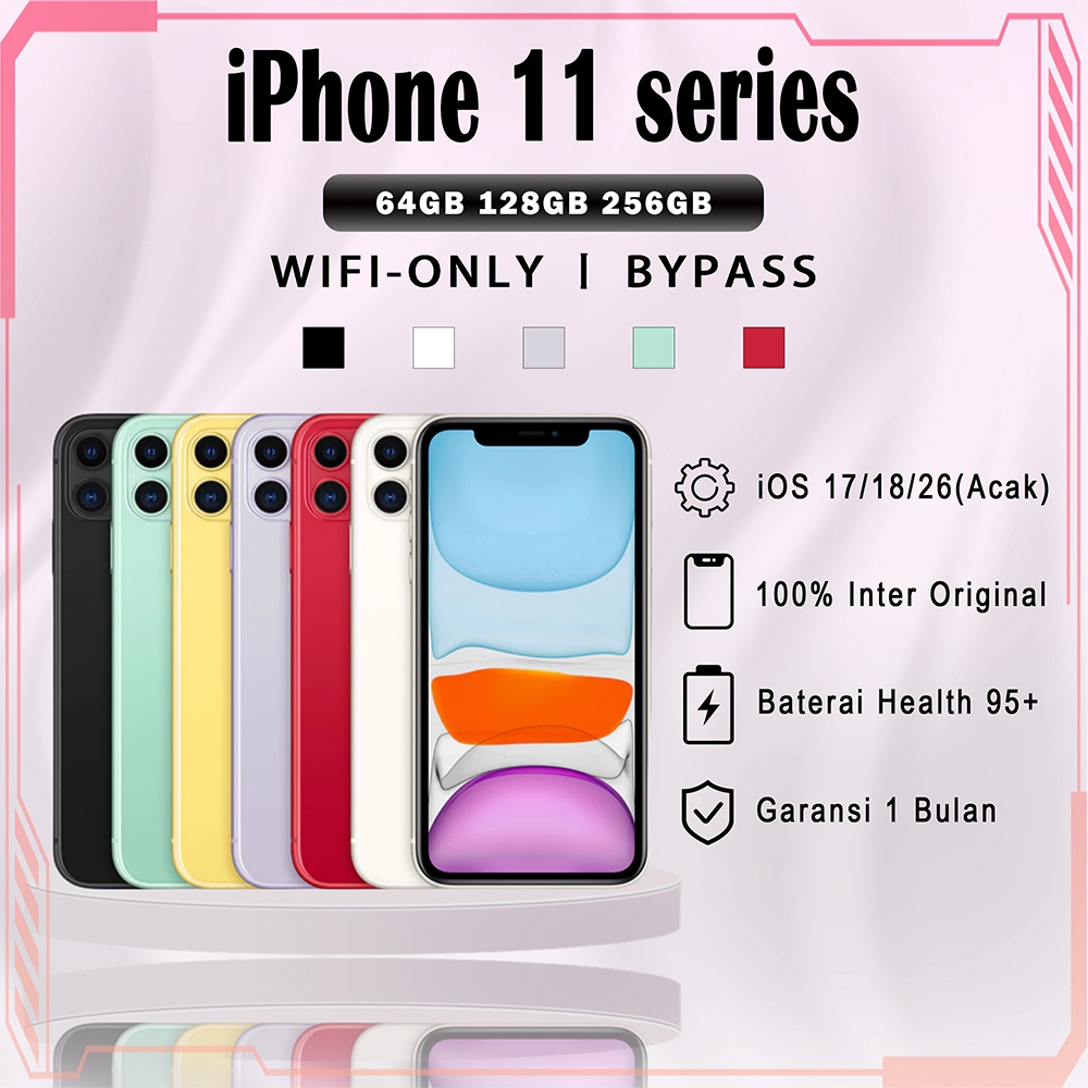 iPhone 11 Bekas 64/128/256GB WIFI-ONLY/Simlock 100% Ori, HandPhone Second Inter Garansi 1 Bulan