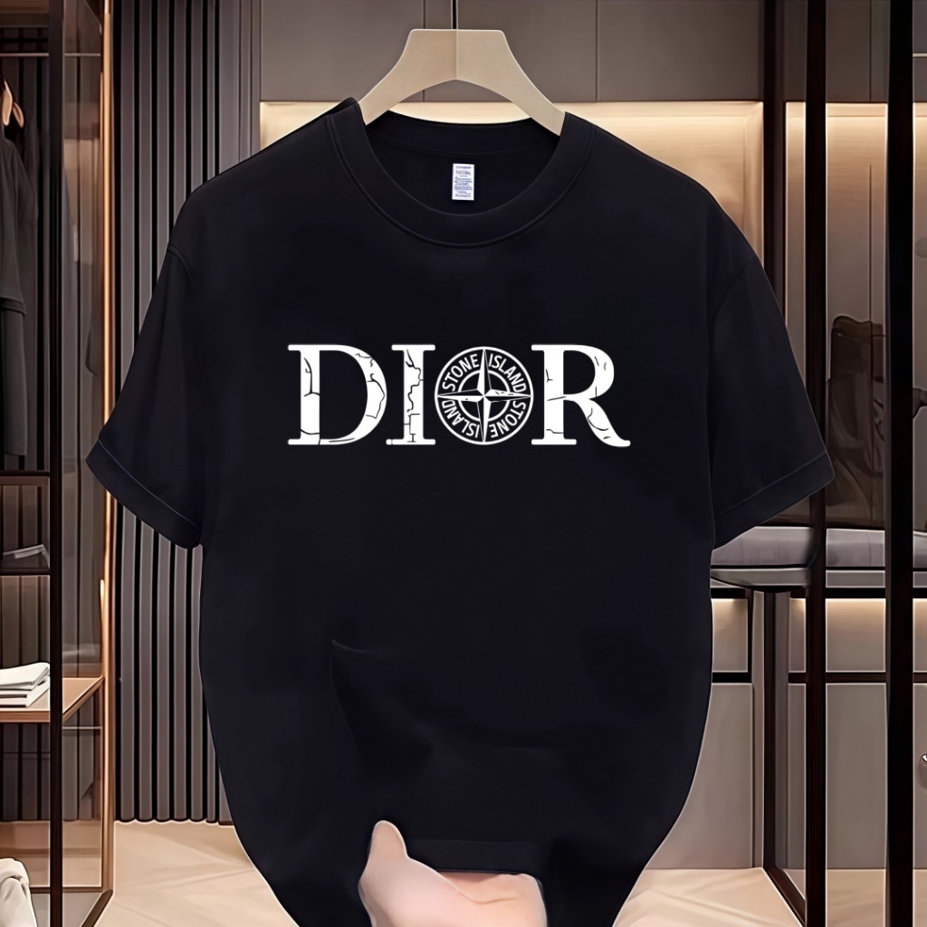 *COD* Kaos Hitam Stone Island Dior Logo Putih Desain Grafis Lengan Pendek Kasual Original 100% Kaos 