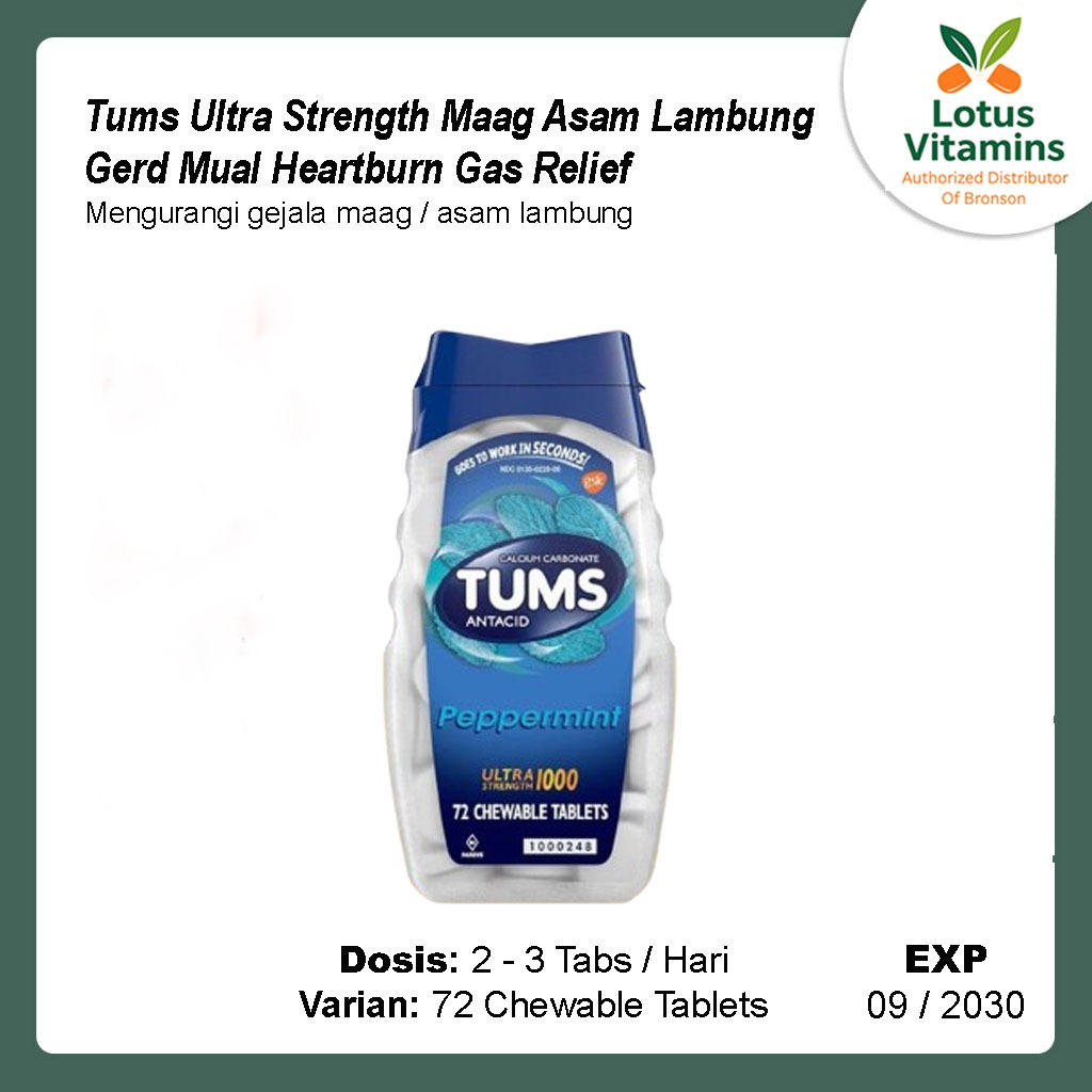 Tums Ultra Strength Maag Asam Lambung Gerd Mual Heartburn Gas Relief - Peppermint 72 Tablets