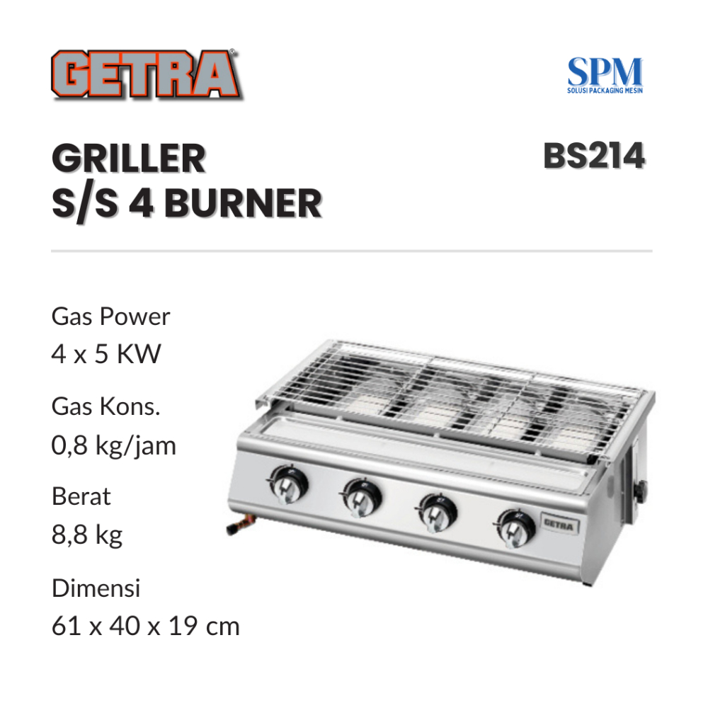 Getra Griller Kompor Pemanggang Gas 4 Tungku BS214 / BS 214 / BS-214