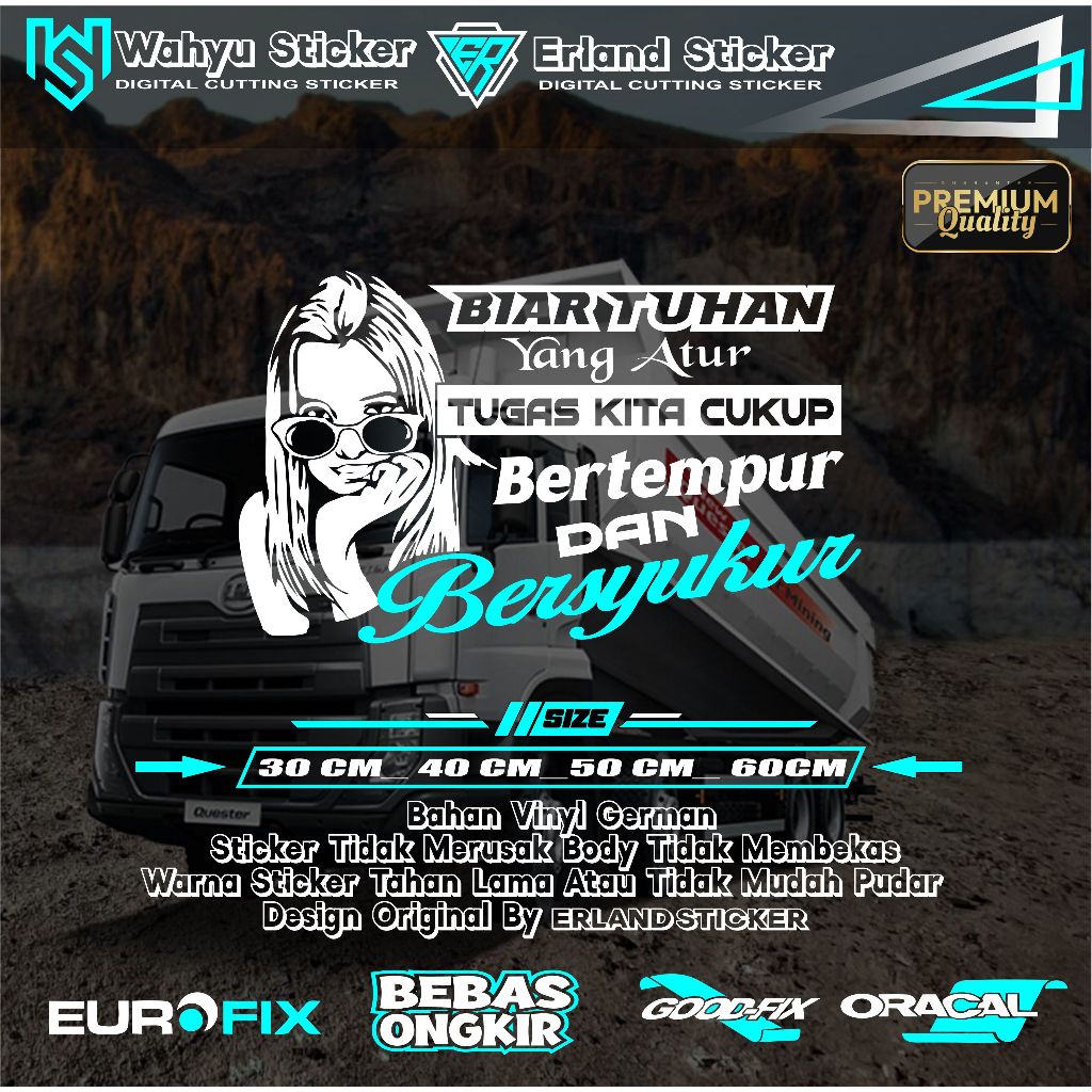 sticker kaca truck pickup mobil gambar tulisan biar tuhan yang atur vol 1 stiker bak truk bahan bagu