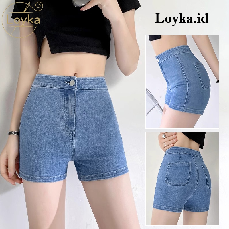Loyka Celana Pendek Jeans Wanita Biru Muda Highwaist Short Jens Premium Denim Korea Kulot Pendek Sho