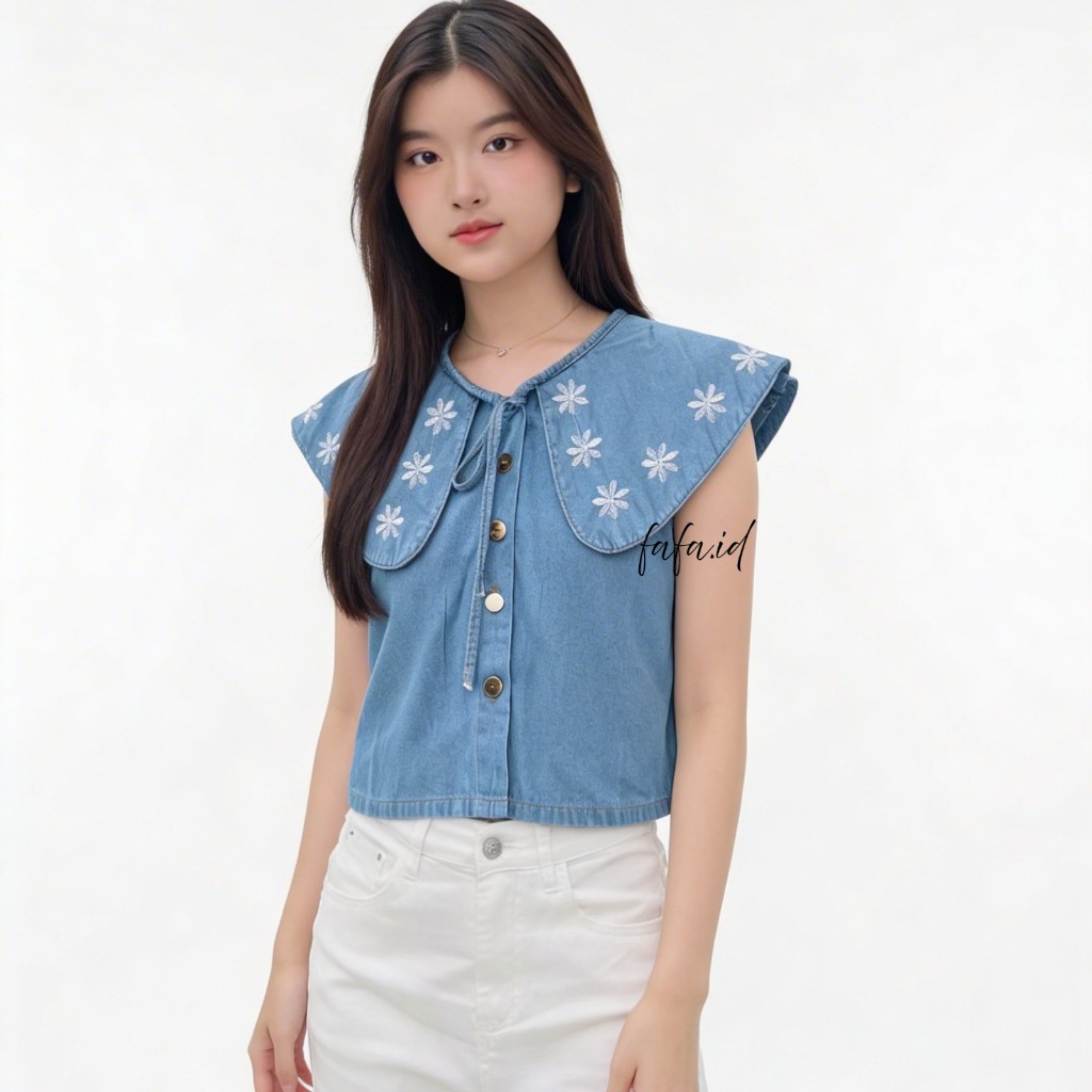 Hamara Crop Top Vest Denim Wanita Korean Style
