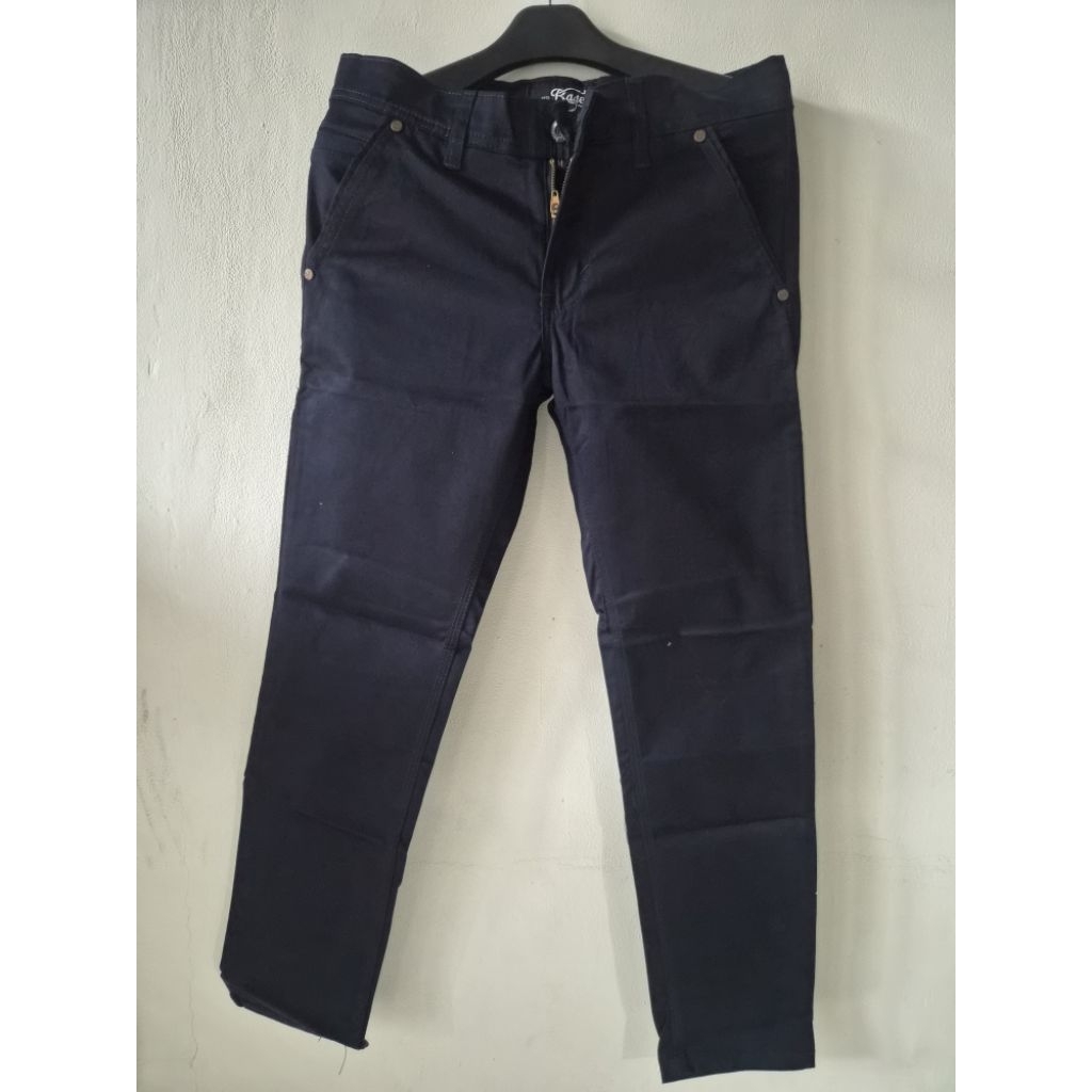 celana chinos pria bageler denim series dark navy vintage style