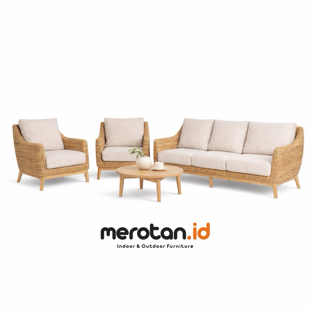 MEROTAN ID - Set Sofa Tamu Anyaman Rotan Natural / Kursi Tamu Bahan Rotan Alam / Sofa Santai Rotan /