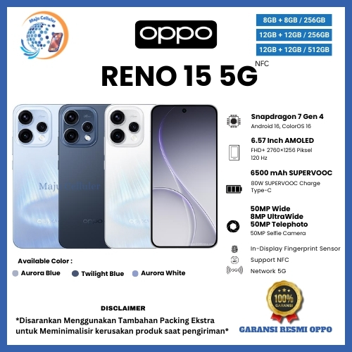 HP OPPO RENO 15 5G 12/512GB, RENO 15 5G 12/256GB & RENO 14 5G 12/256GB (GARANSI RESMI OPPO)