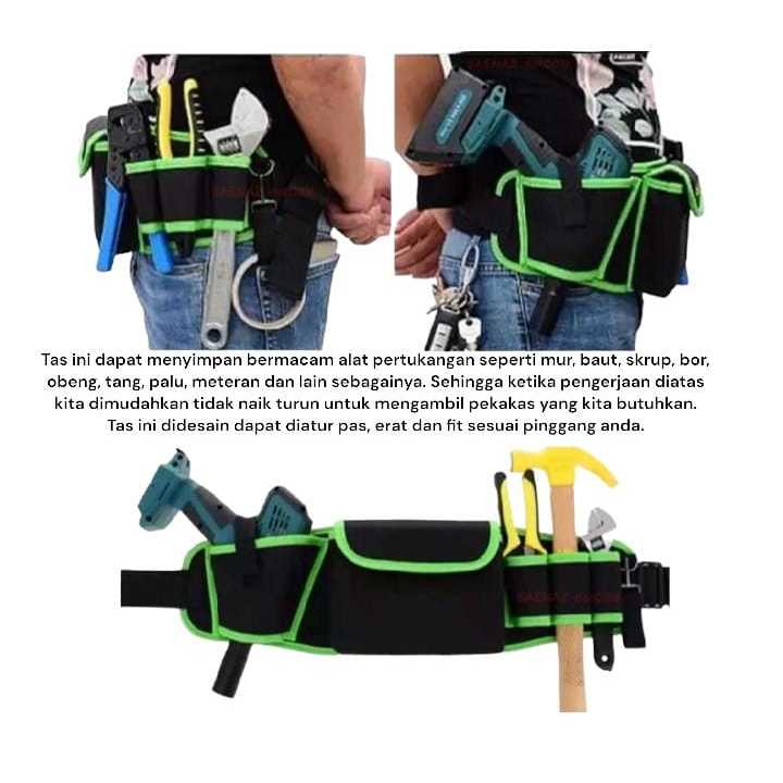 tas pinggang perkakas tempat toolkit teknisi pertukangan listrik dan bangunan