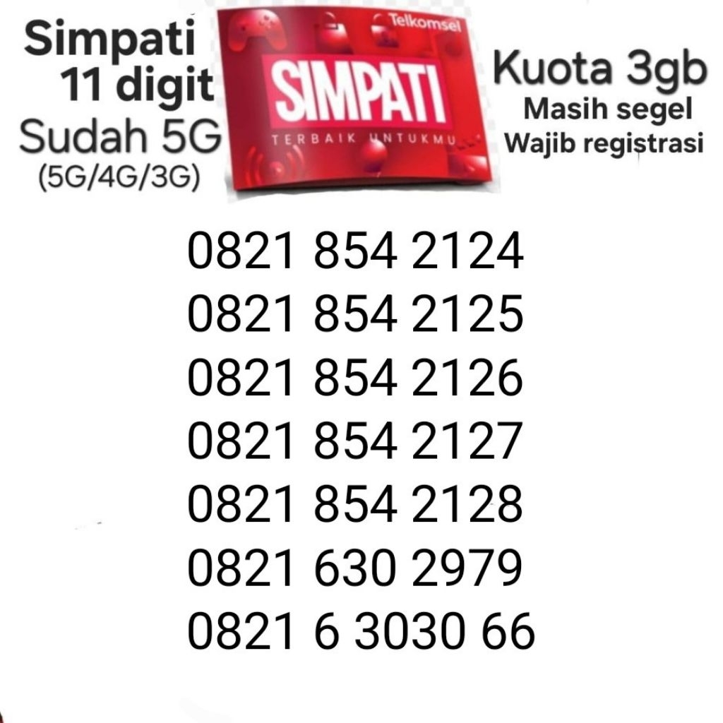 NOMOR CANTIK SIMPATI 11 DIGIT KUOTA 3GB 5G Kartu Perdana Telkomsel Termurah BUKAN 10 Angka Bukan 12 
