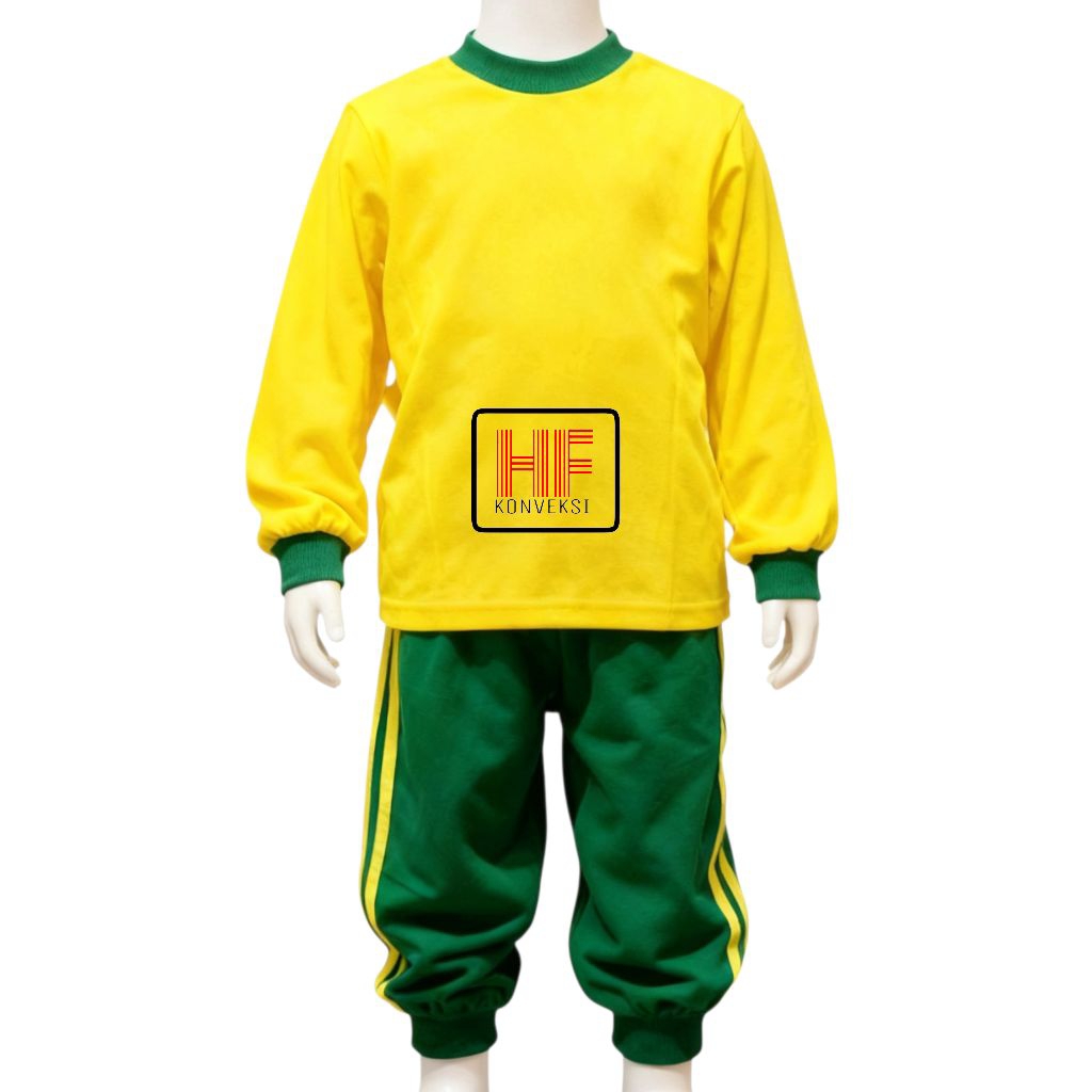 Seragam Olahraga TK PAUD kuning kenari hijau