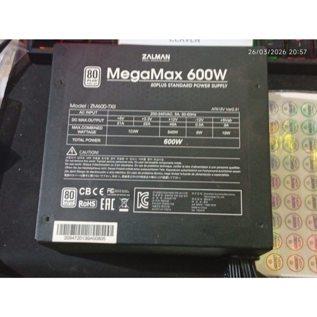 psu power supply 600w 80+ zalman Megamax