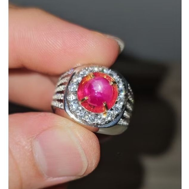 Ruby Star Burma 2.73crt warna Metalic Memo KGL Ring Perak Handmade