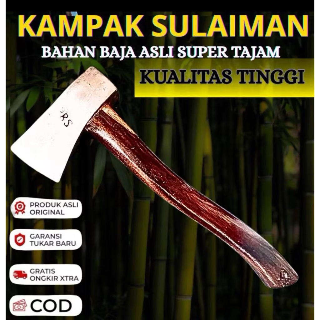 Kampak Sulaiman Asli Anti Meleot | Baja Kuat + Kayu Premium Original Indonesia