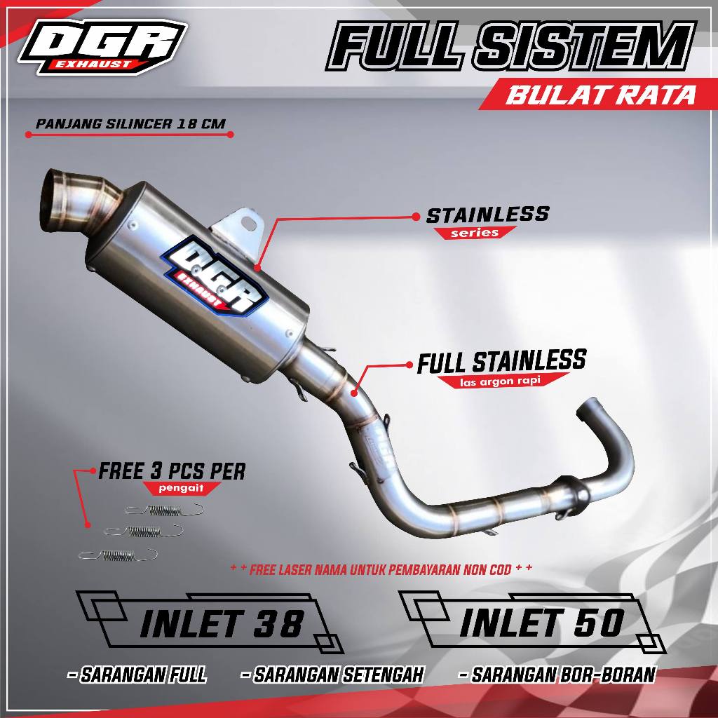 KNALPOT DGR TYPE BULAT RATA, BEAT KARBU / INJEKSI INLET 38 44 50