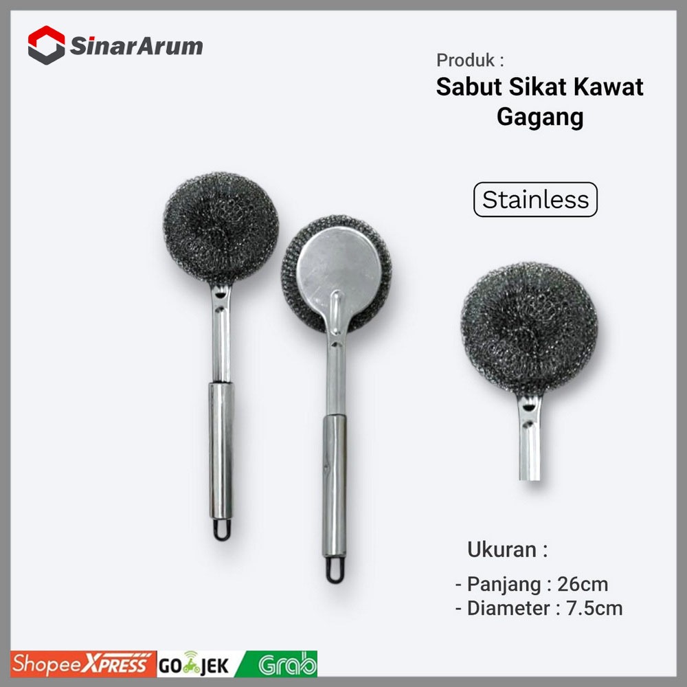 Sikat Cuci Piring Kawat Gagang Stainless / Sabut Cuci Piring Nekel Gagang