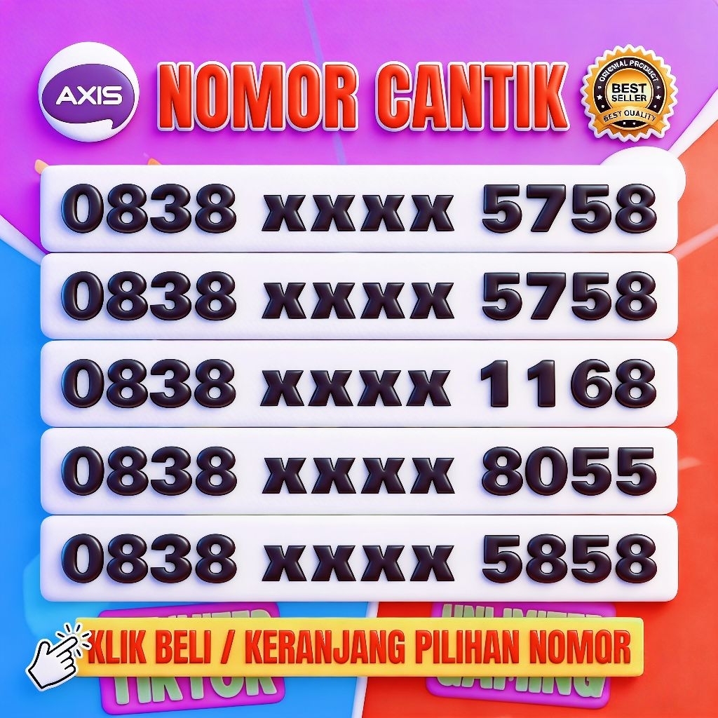Kartu Perdana Cantik XL- AXIS 4G/5G/LTE Hoki 5758/168/8055 Nomor Axis Nasional New 2026 | Kuota 3GB 