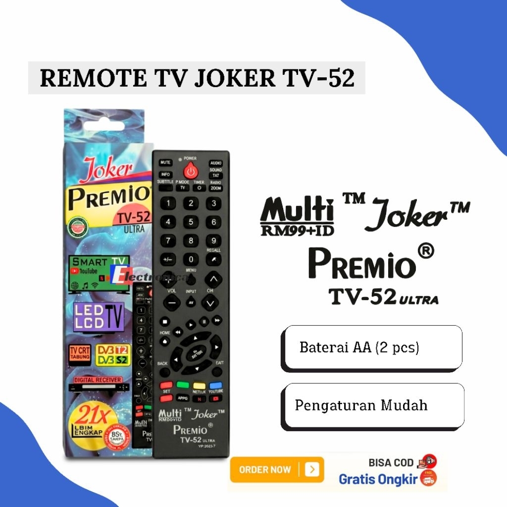 REMOT REMOTE JOKER PREMIO TV -52 / REMOTE JOKER TV PREMIO TV-52 LCD LED STB DIGITAL RECEIVER / REMOT