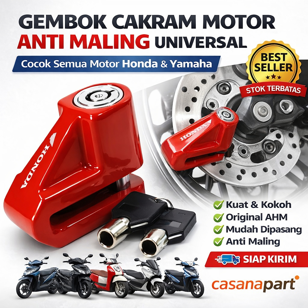Gembok Cakram Motor Universal Semua Motor Honda Yamaha Original AHM Disc Lock Anti Maling Beat Vario