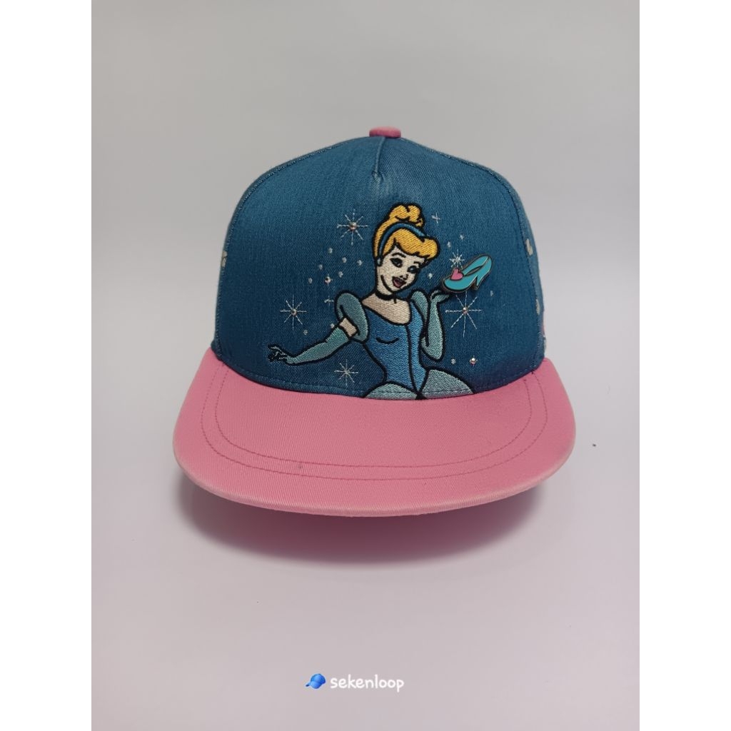 Topi Anak Disney C1nderella Original Blue Denim Pink Snapback Second Preloved Like New
