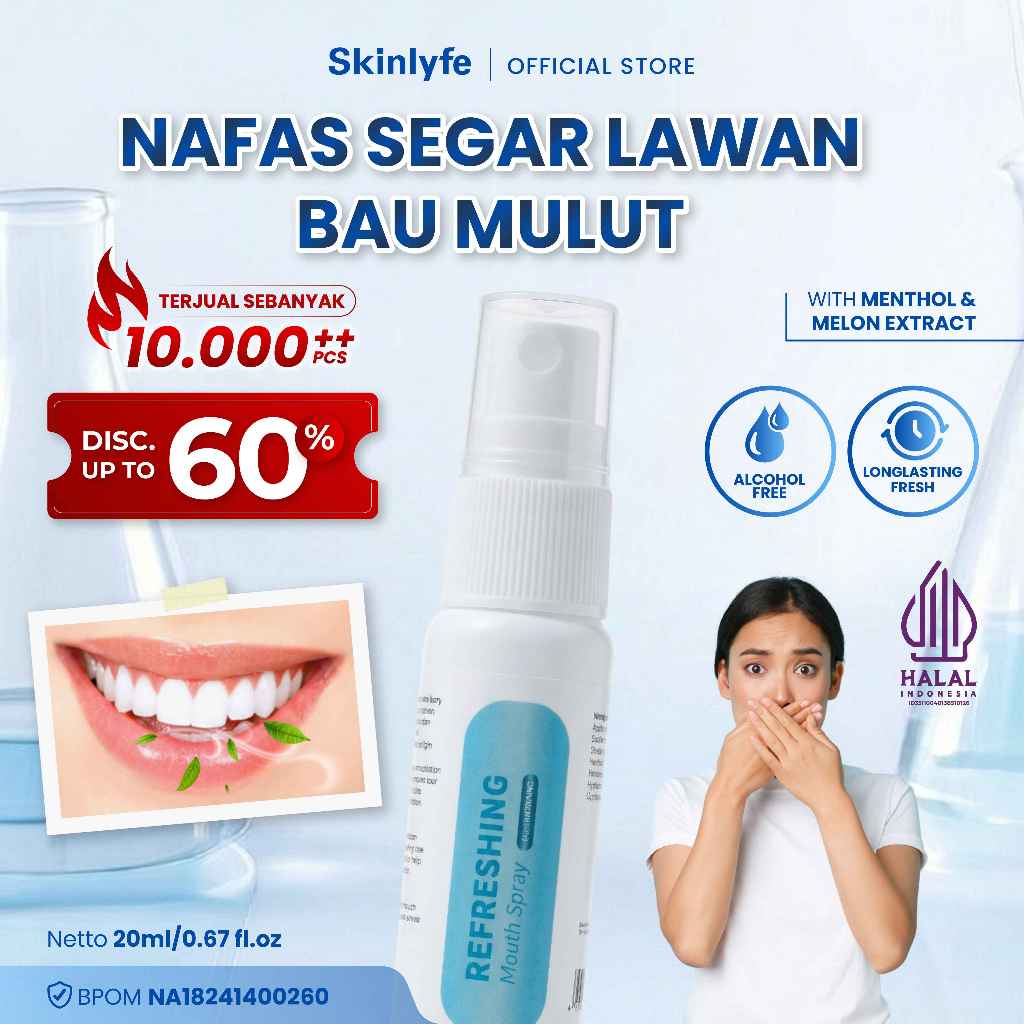 Skinlyfe Penghilang Bau Mulut Penyegar Nafas Mouth Spray Plak Karang Gigi Pemutih Gigi Kuning BPOM