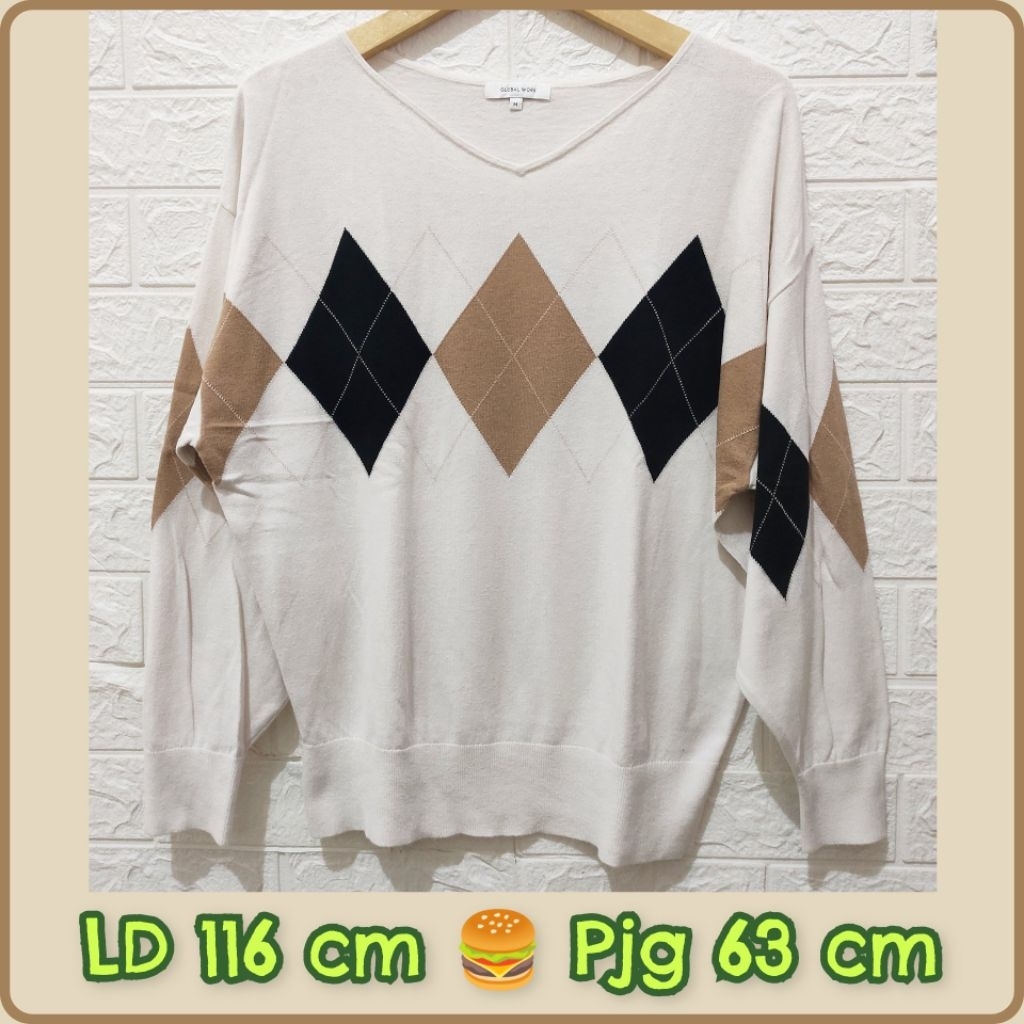 Global work - Atasan Oversize rajut krem motif ketupat