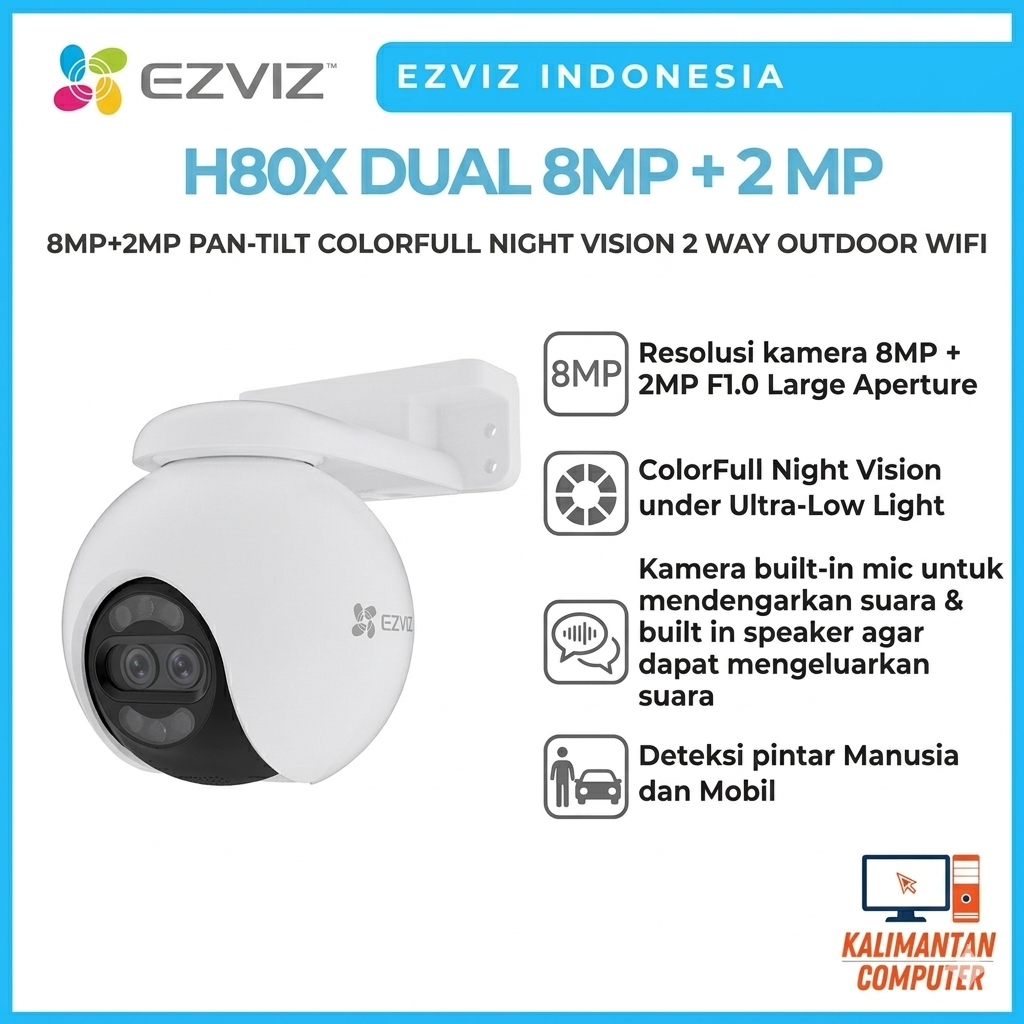 EZVIZ H80X-DUAL-10MP 8MP+2MP PAN-TILT COLORFULL NIGHT VISION 2 WAY OUTDOOR WIFI FREE MICRO SD 32GB