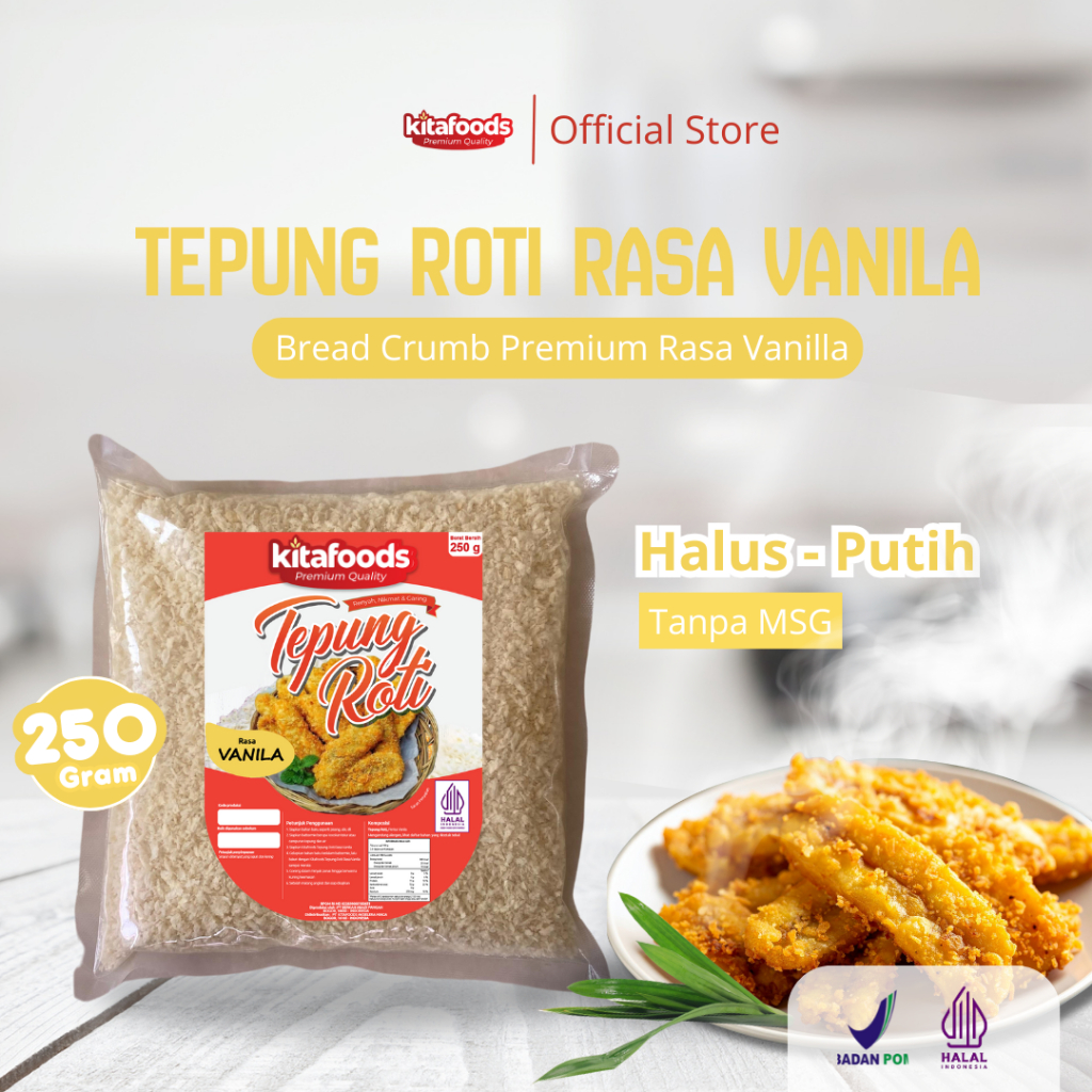 Kitafoods Tepung Roti Halus Putih 250g – Bread Crumb Premium Rasa Vanilla, Tanpa Penguat Rasa
