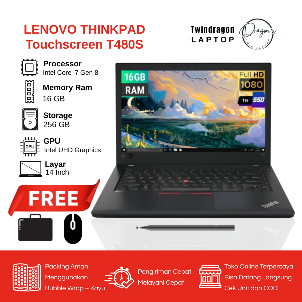 Laptop Lenovo Thinkpad T460/T480S Touchscreen Core i7 Gen 8 | Laptop Second/ Murah/ Berkualitas | La