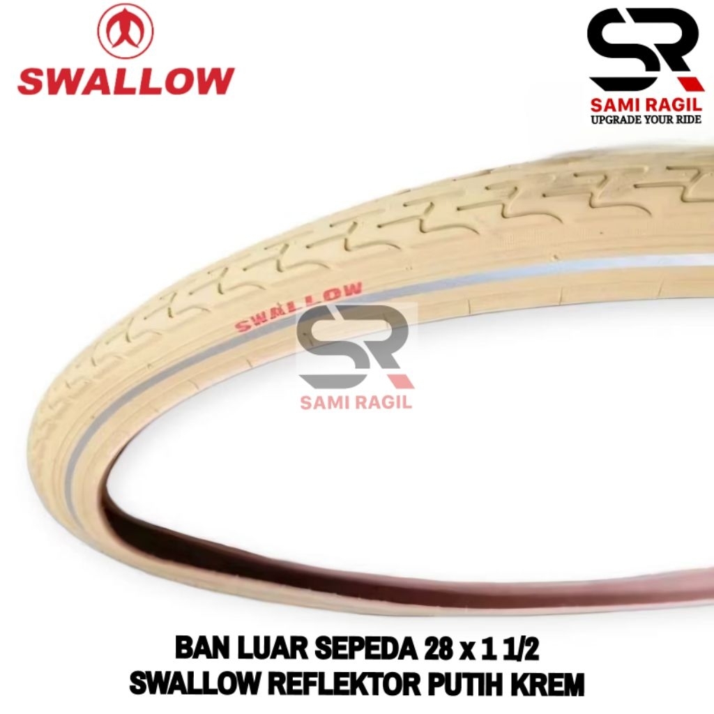 BAN LUAR SEPEDA 28 x 1 1/2 SWALLOW REFLEKTOR ONTHEL PUTIH KREM GAZELLE 28x1 1/2 KLASIK ANTIK BERSINA