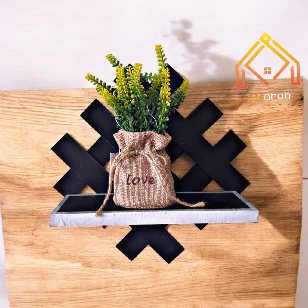 Rak Bunga Hias Pagar Mini RKA0175 - Rak Dinding Kayu Minimalis dengan Desain Elegan