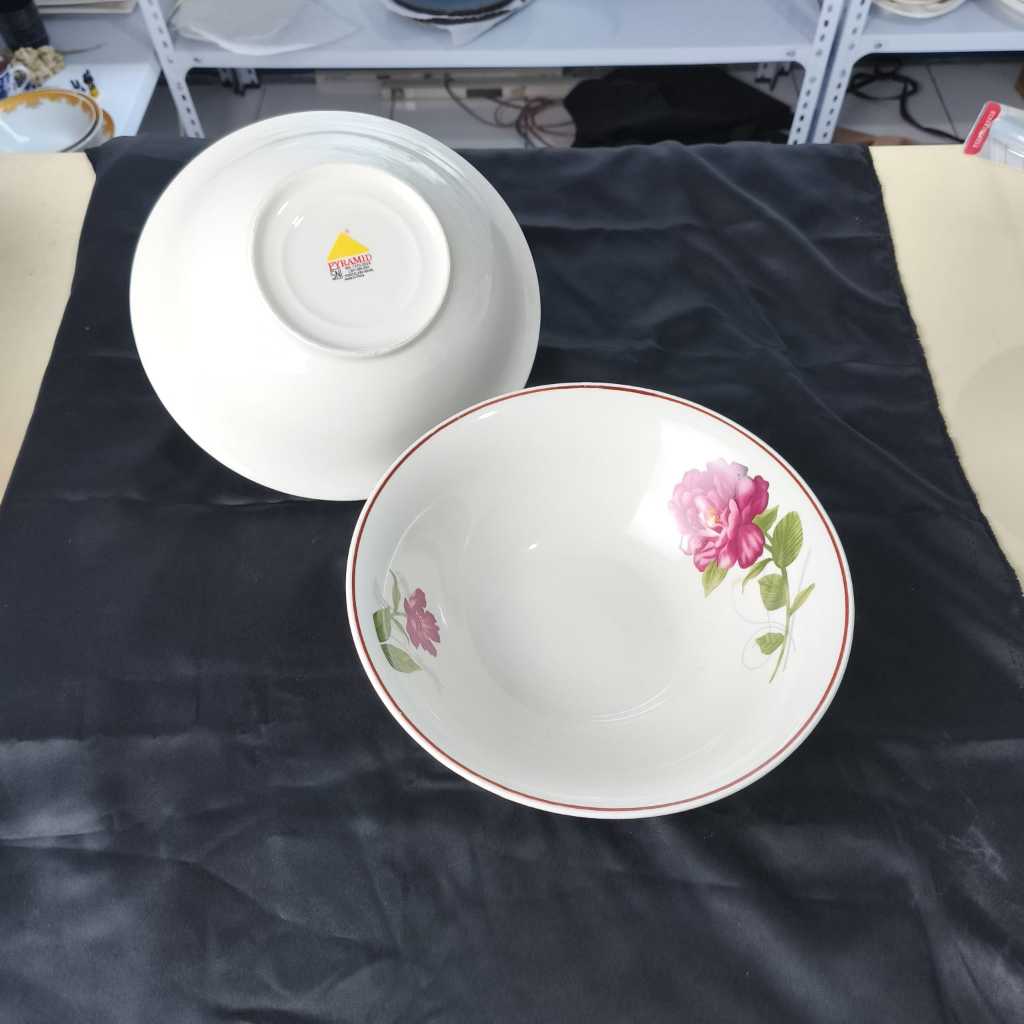 [DEFECT] Mangkok Keramik Porselen Motif Bunga Mawar ukuran 10 inch Mangkok Sup Mangkok Besar Mangkok