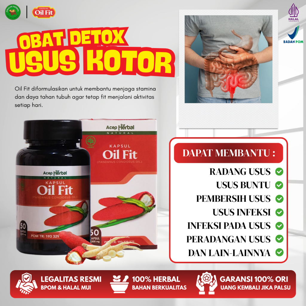 Oil Fit Kapsul - Detox Usus Kotor, Obat Penyakit Radang Usus, Nyeri Usus,Kram Usus,Usus Bengkak,Infe