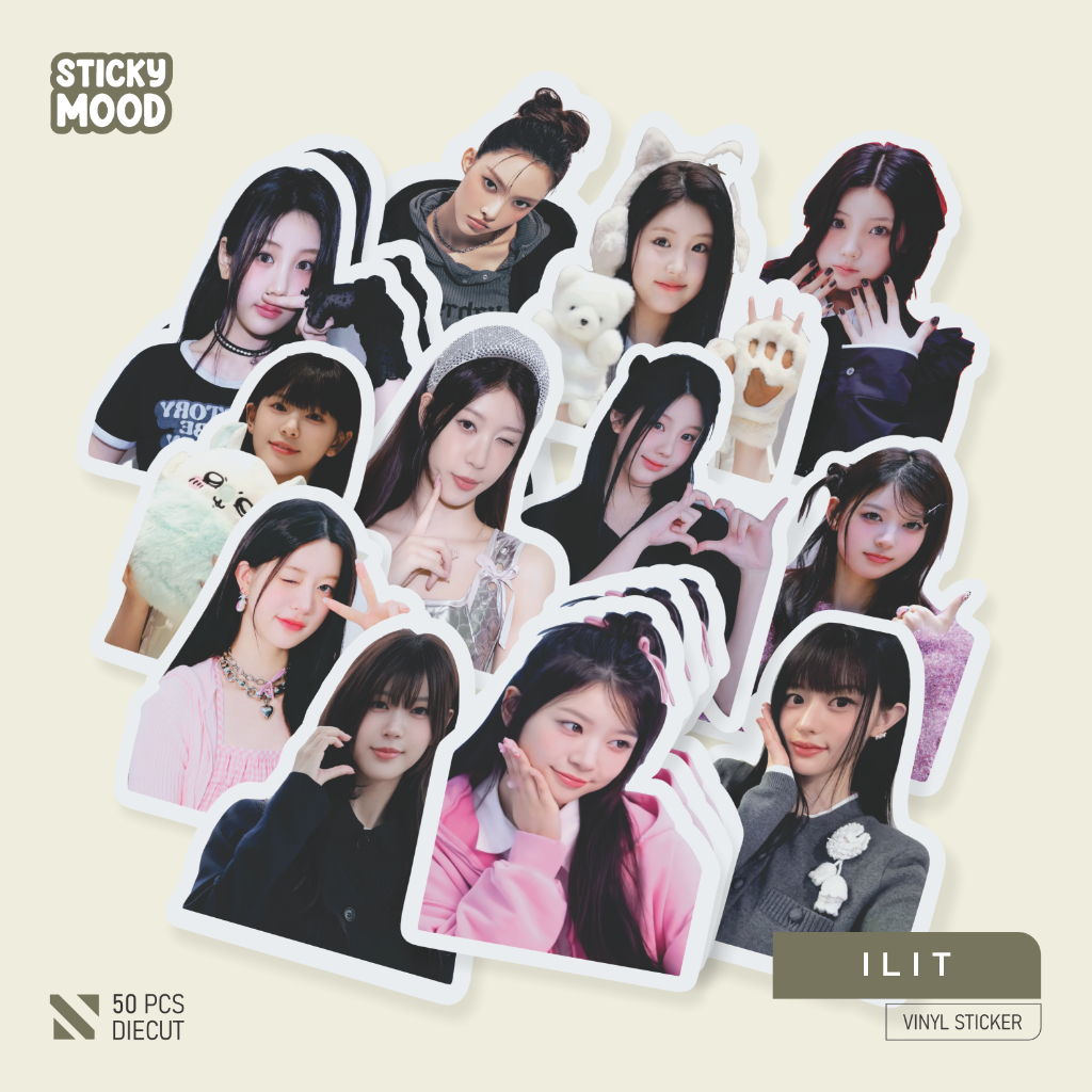 50 Pcs Sticker K-Pop ILLIT (Yunah, Minju, Moka, Wonhee, Iroha) Waterproof