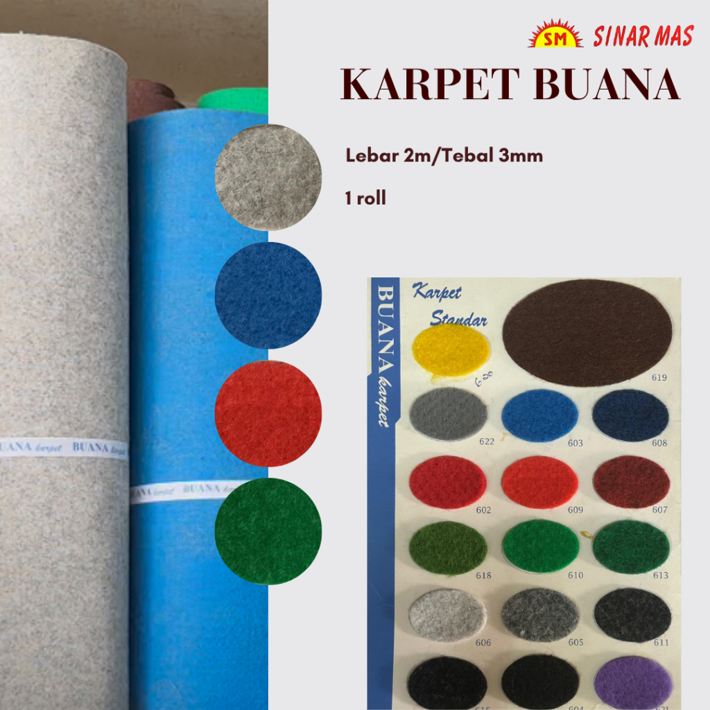 [1 Roll] Karpet Bludru Polos BUANA Meteran (lebar 2m) | Karpet Pameran/Panggung/Ruangan