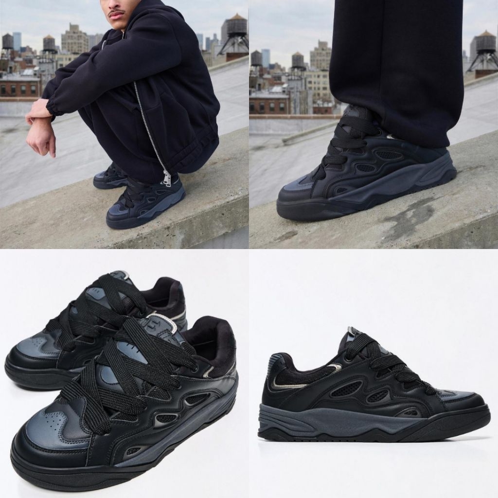 BERSHKA SEPATU SNEAKERS BLACK BARU ASLI ORIGINAL