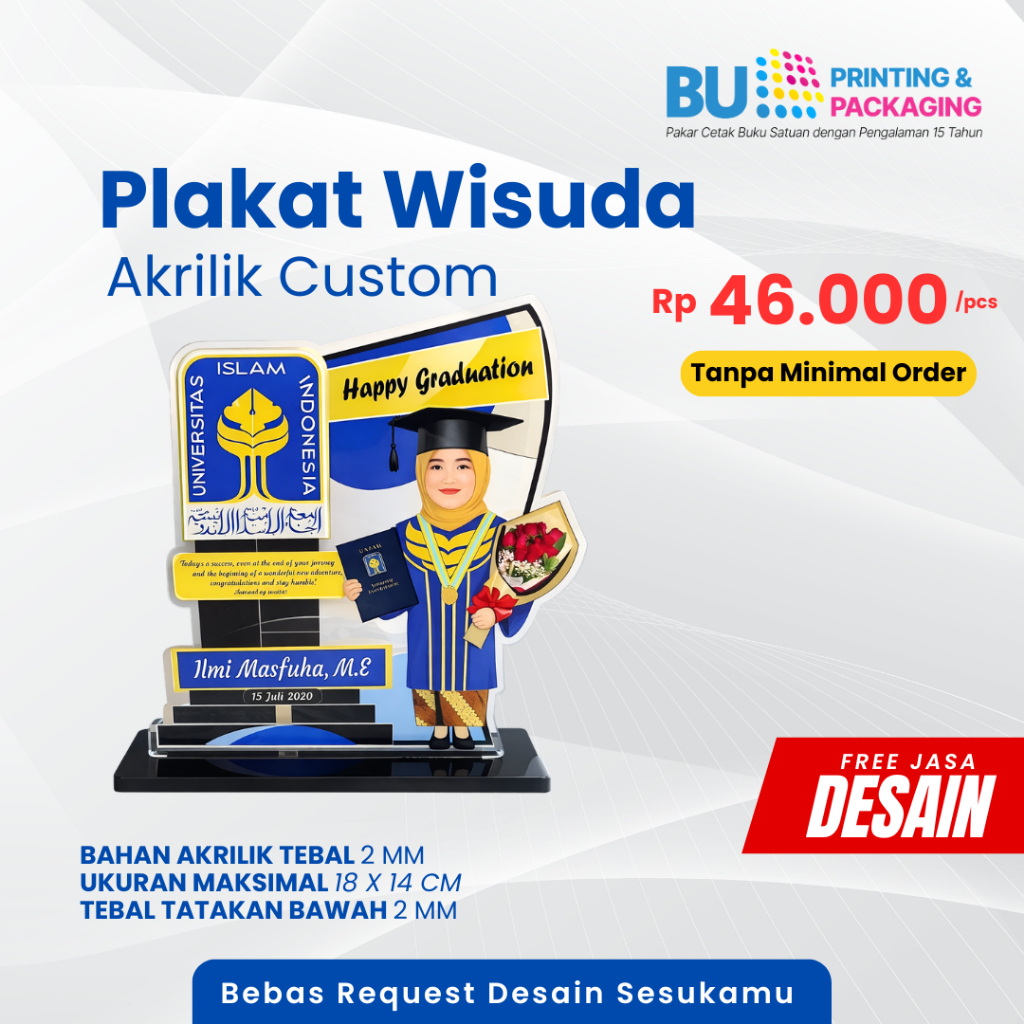 Plakat Wisuda Akrilik Custom | Plakat Wisuda Karikatur Unik | Hadiah Wisuda Lucu | Souvenir Wisuda