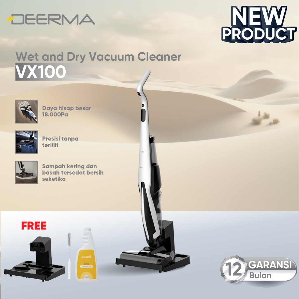Deerma VX100  Wet and Dry Cordless Vacuum | Edge Cleaning | Mess Detection | 18K Pa Suction | Self C