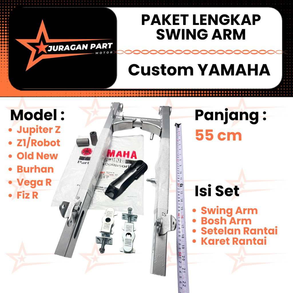 Swing arm Jupiter Z variasi custom panjang 55 cm warna silver pnp Jupiter Z, Z1/Robot, Old New, Burh