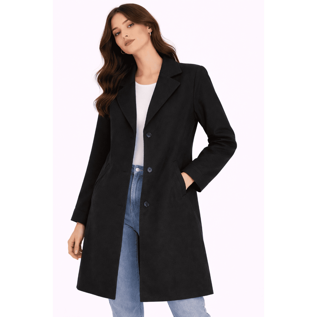 Jas Long Coat Wanita Blazer panjang hitam polos branded wanita
