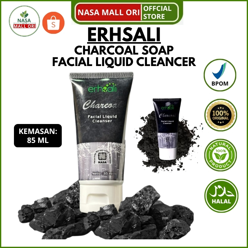 Original ERHSALI Charcoal Facial Cleanser – Pembersih Wajah Detox & Angkat Kotoran BPOM 85ml