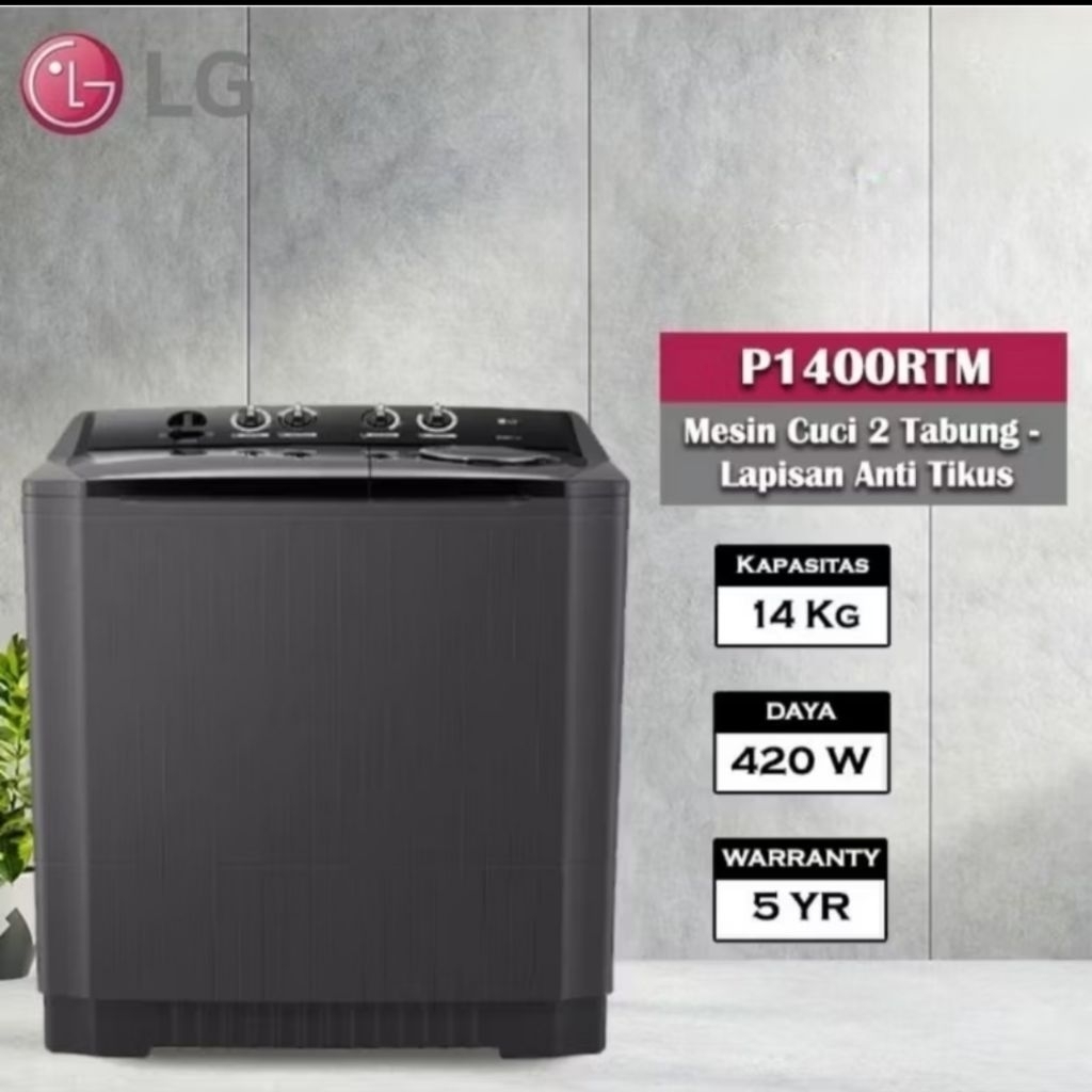 Mesin Cuci LG P1400RTM 2 Tabung 14kg - Twin Tub 1400RTM