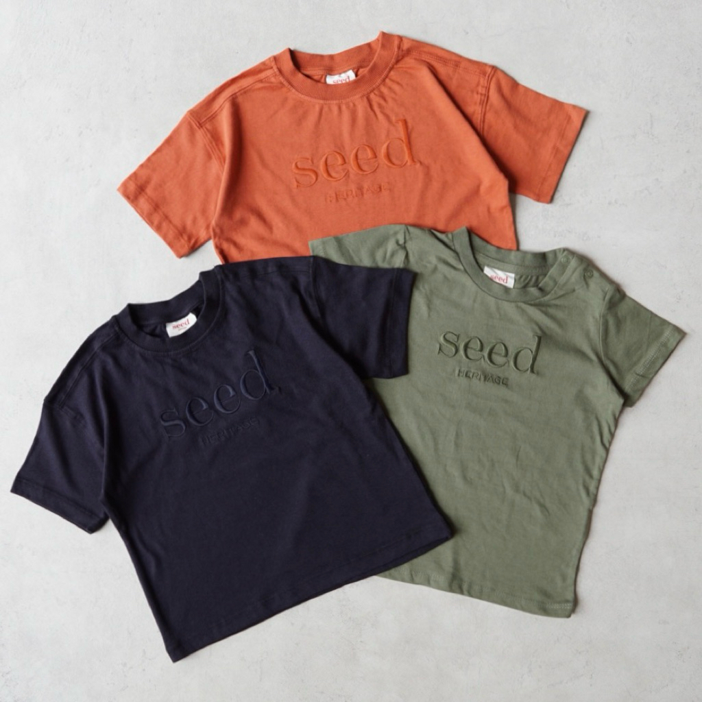 Seed Heritage Center Logo Tee | size NB-10y | navy brick army green stripes | baju kaos anak perempu