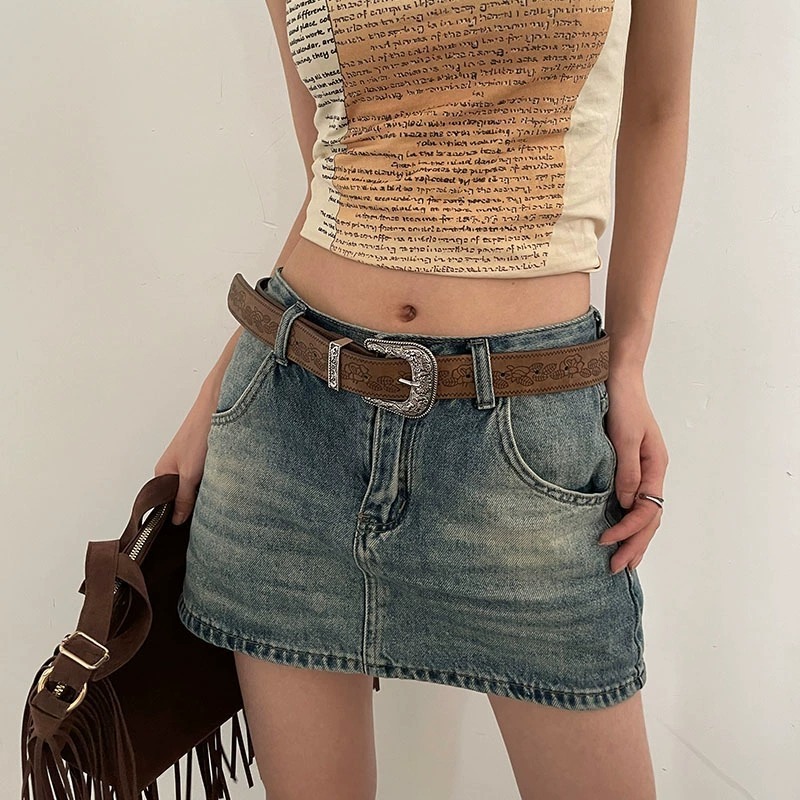 Belt Vintage Amerika Ikat Pinggang Wanita Fahsion Tahan Lama Sabuk Pinggang Lebar Kulit PU Sabuk Wan