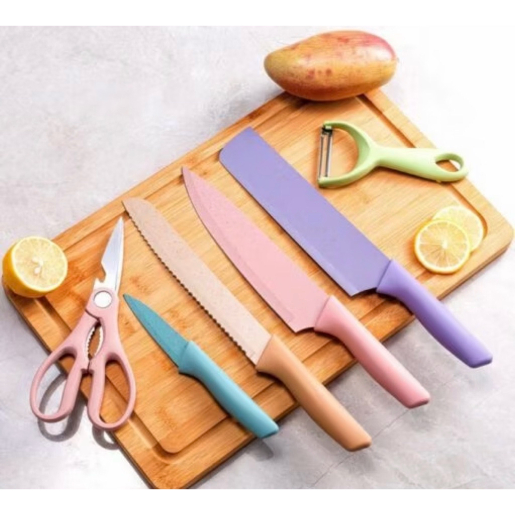 PROMO Pisau Jerami Set 6 in 1 /Kitchen Knife Set/Pisau Dapur Set Stainless Knife Anti Lengket Isi/Pe