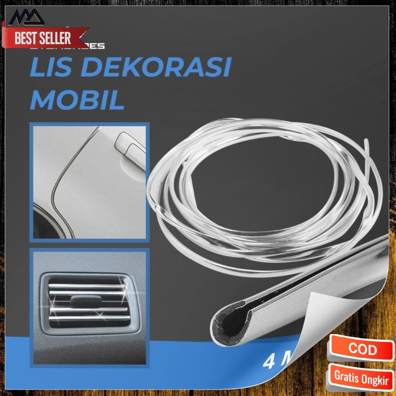 Lis Dekorasi Interior Mobil Moulding Chrome Trim Strip 4M  Warna Silver / Lis interior mobil elegan