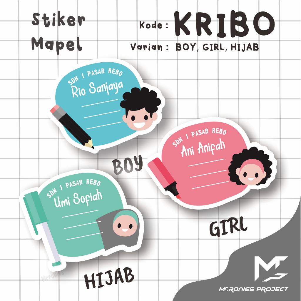 Mrronies - Stiker & Mapel Buku Label Anak Kribo TK / SD