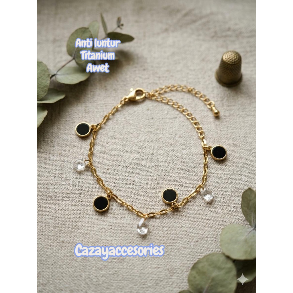 Gelang Titanium permata bulat hitam